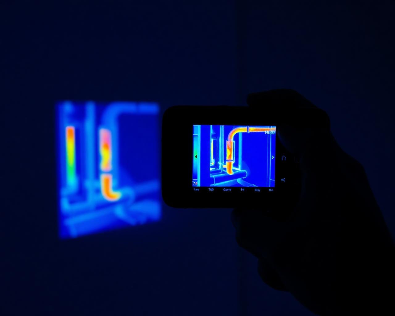 Caméra thermique révélant des canalisations encastrées